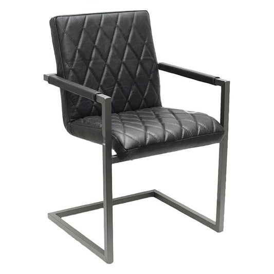 Chaise en Cuir Noir avec Accoudoirs - STELLARE