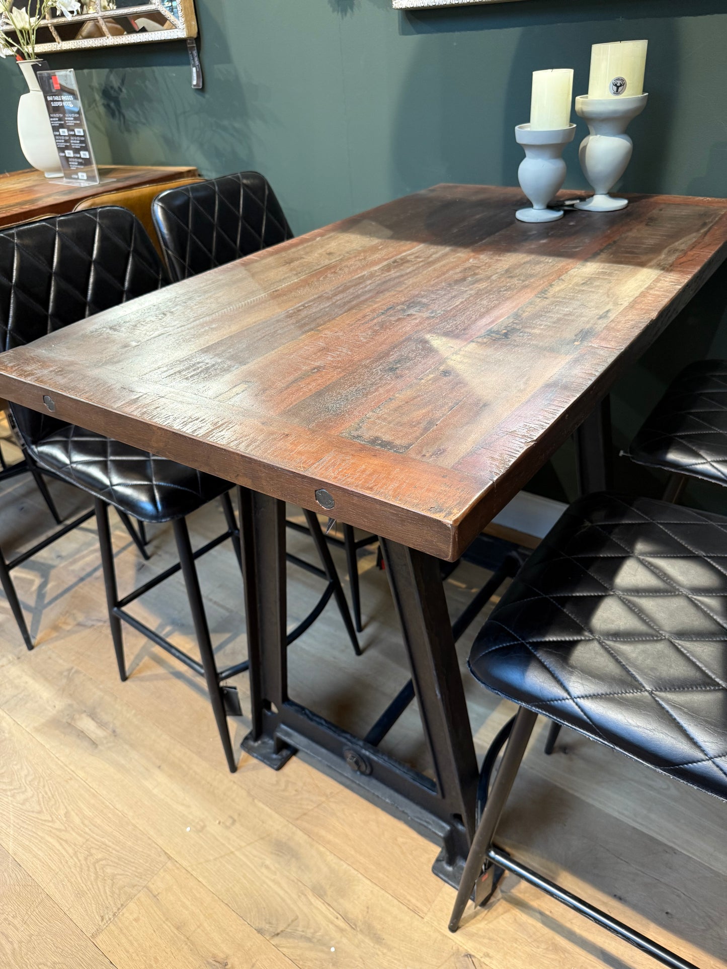 TABLE HAUTE DE BAR BISTROT EN BOIS DE MANGUIER ET FONTE - meuble-ebeniste.com devient meuble-ebeniste.fr