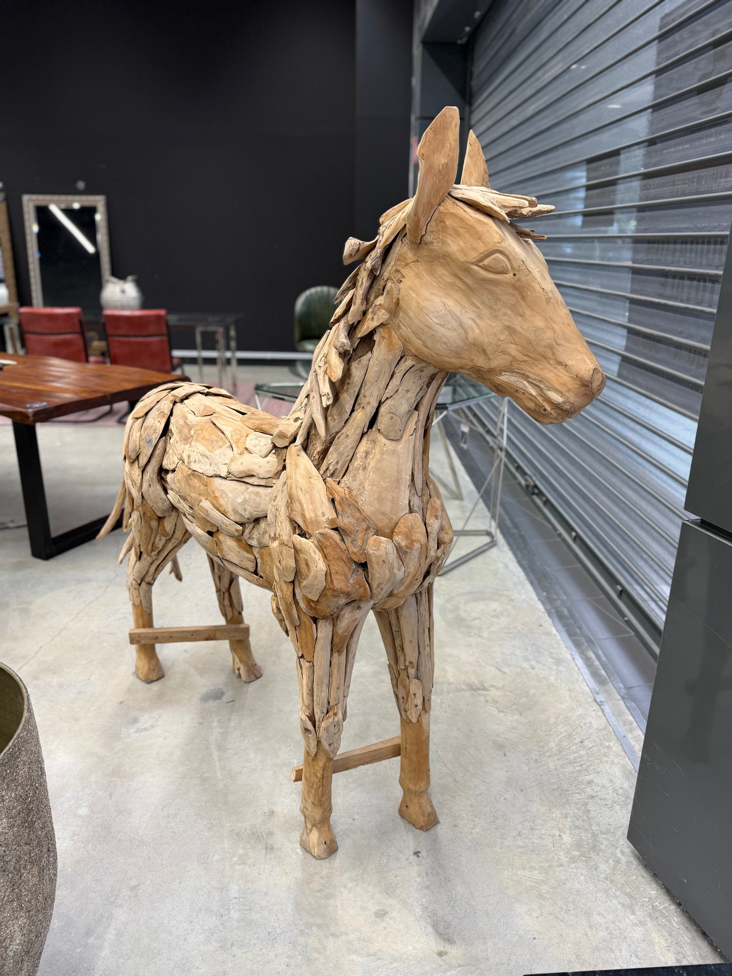 Grande Sculpture de Cheval en Teck Massif | Meuble Ébéniste