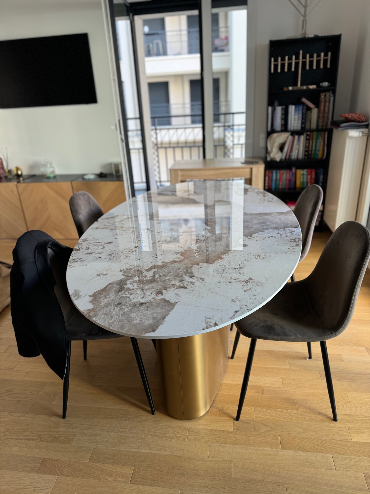 Aurore Ovale - Table de salle à manger ovale en céramique Natural Gold - meuble-ebeniste.com devient meuble-ebeniste.fr