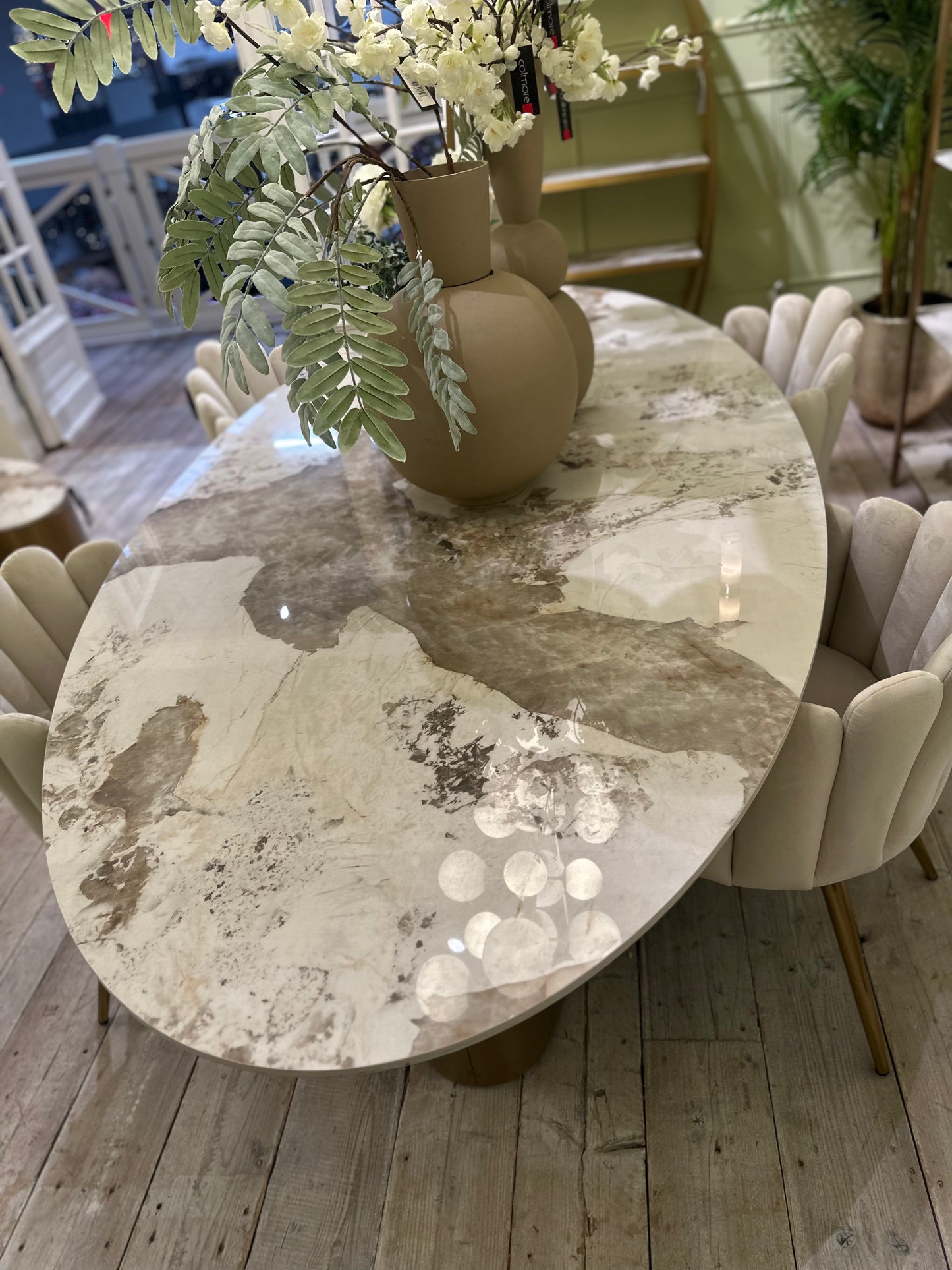 Aurore Ovale - Table de salle à manger ovale en céramique Natural Gold