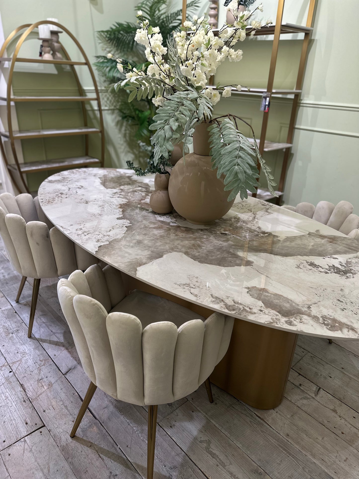 Aurore Ovale - Table de salle à manger ovale en céramique Natural Gold - meuble-ebeniste.com devient meuble-ebeniste.fr