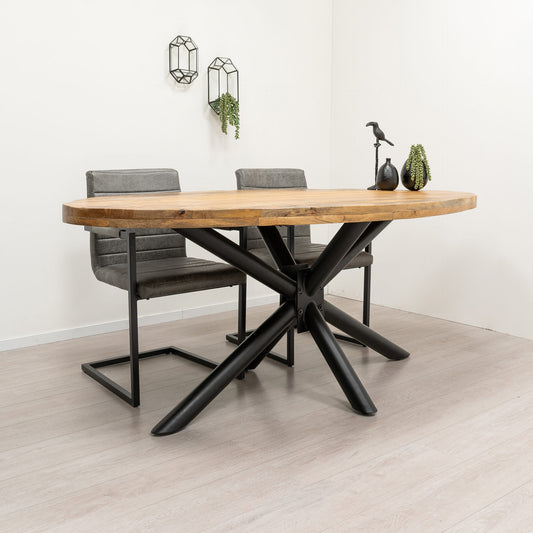Table Ovale en Manguier Massif Pied Mikado "KALAMATA" | Meuble Ébéniste