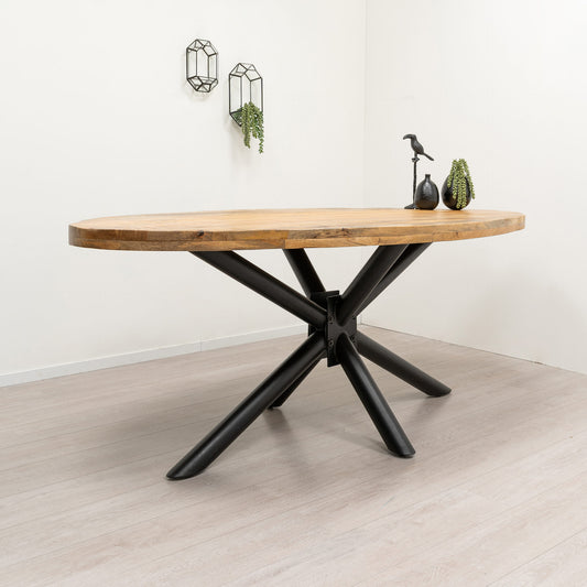 Table Ovale en Manguier Massif Pied Mikado "KALAMATA" | Meuble Ébéniste
