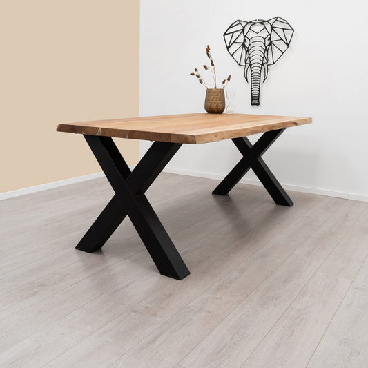 Table en Acacia Massif Pieds X "BALOS" | Meuble Ébéniste