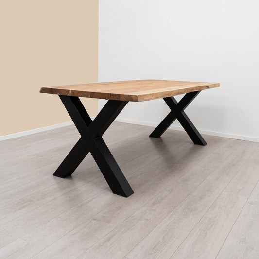 Table en Acacia Massif Pieds X "BALOS" | Meuble Ébéniste