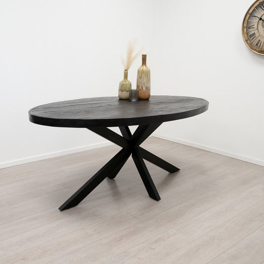 Table Ovale en Manguier Noir Pied Mikado "SOLO" | Meuble Ébéniste