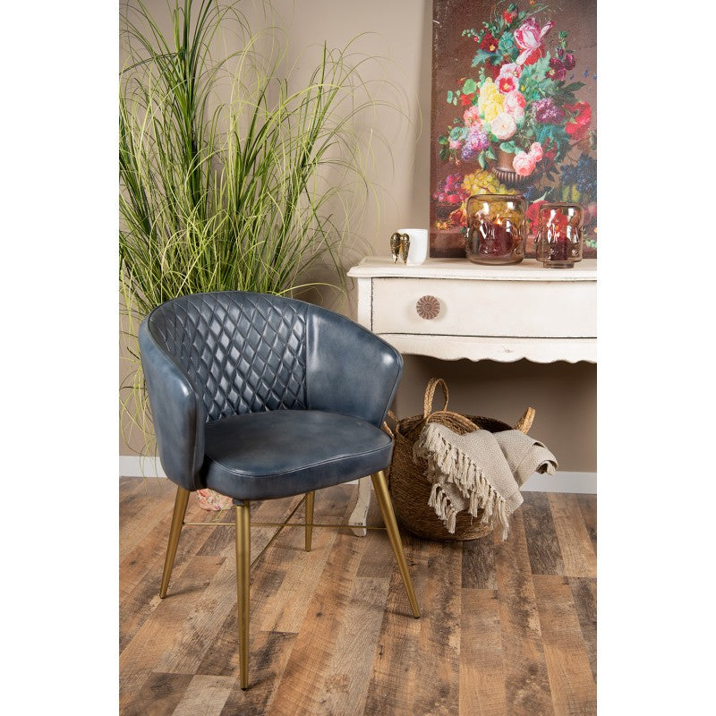 Chaise en Cuir Bleu et Métal Doré "PALAZZO" | Meuble Ébéniste
