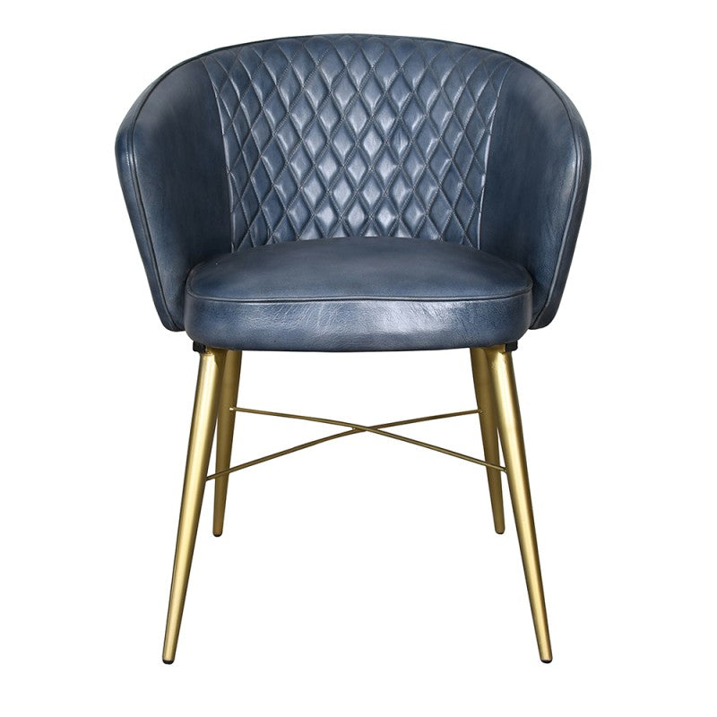 Chaise en Cuir Bleu et Métal Doré "PALAZZO" | Meuble Ébéniste