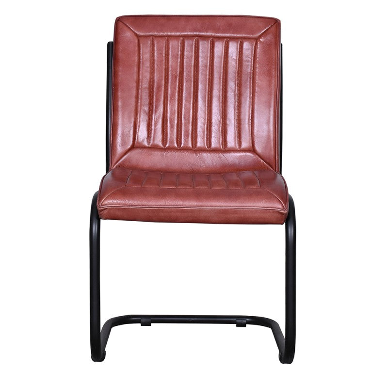 Chaise cuir et métal rouge brun moderne loft - TRASTEVERE - meuble-ebeniste.com devient meuble-ebeniste.fr