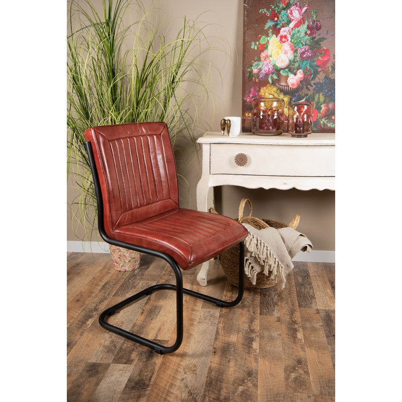 Chaise cuir et métal rouge brun moderne loft - TRASTEVERE - meuble-ebeniste.com devient meuble-ebeniste.fr