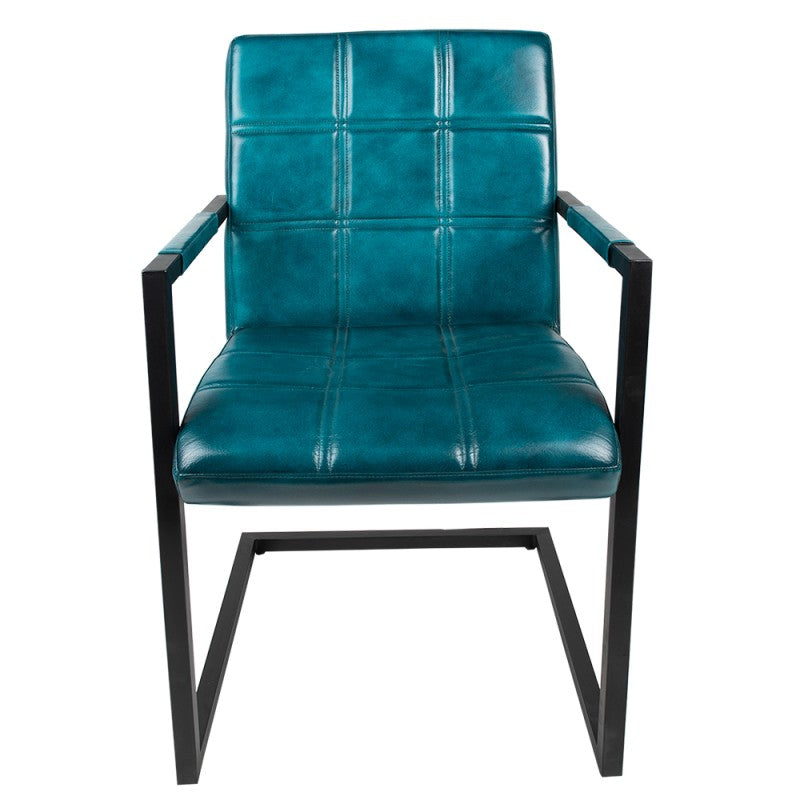Chaise en cuir et métal turquoise - RESIA - meuble-ebeniste.com devient meuble-ebeniste.fr