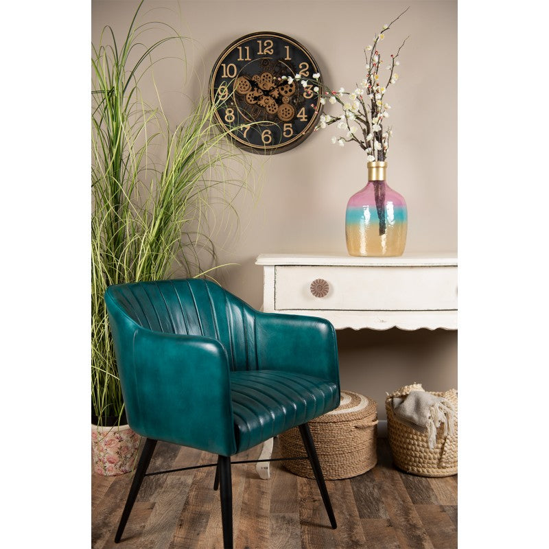 Chaise Design en Cuir Turquoise et Métal - TURCHESE