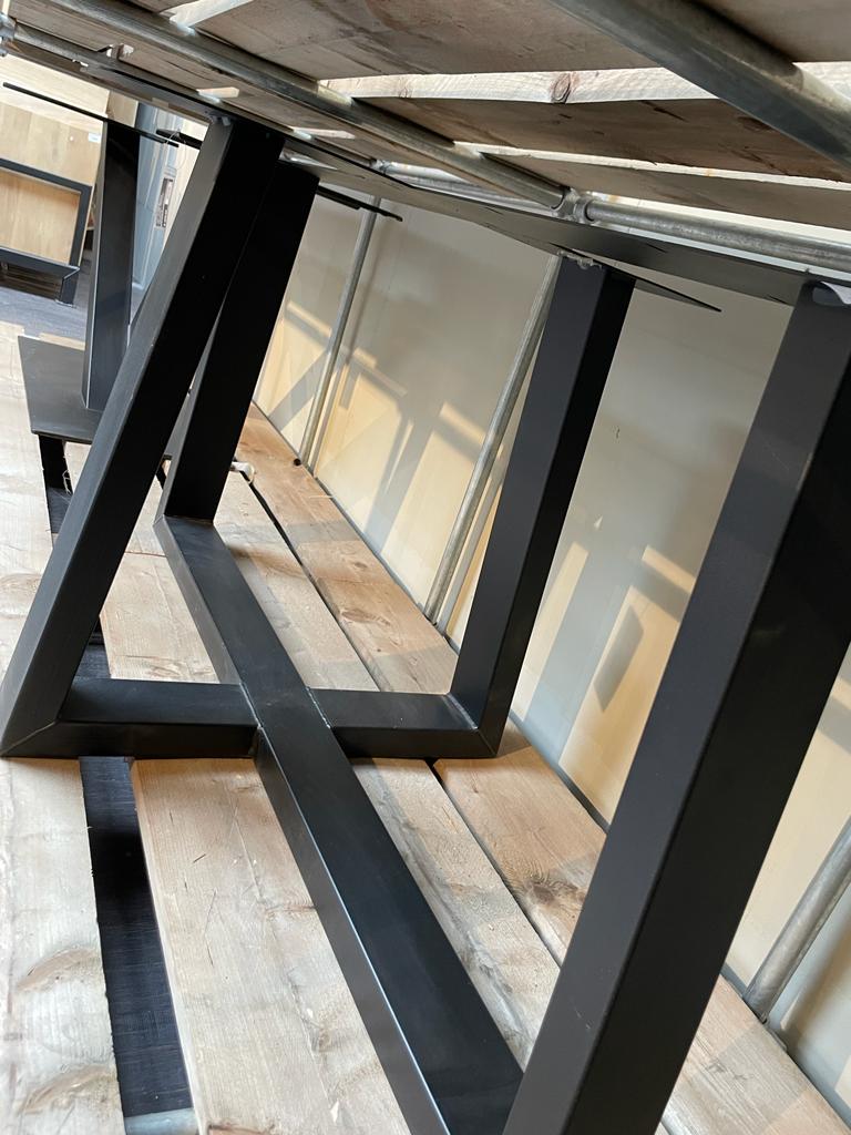 Pied de Table Double Carré en Métal Noir Mat | Meuble Ébéniste