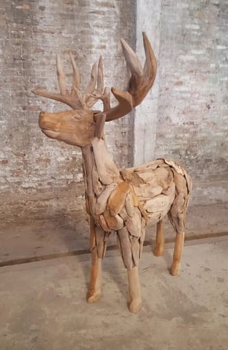 Grande Sculpture de Cerf en Teck Massif | Meuble Ébéniste