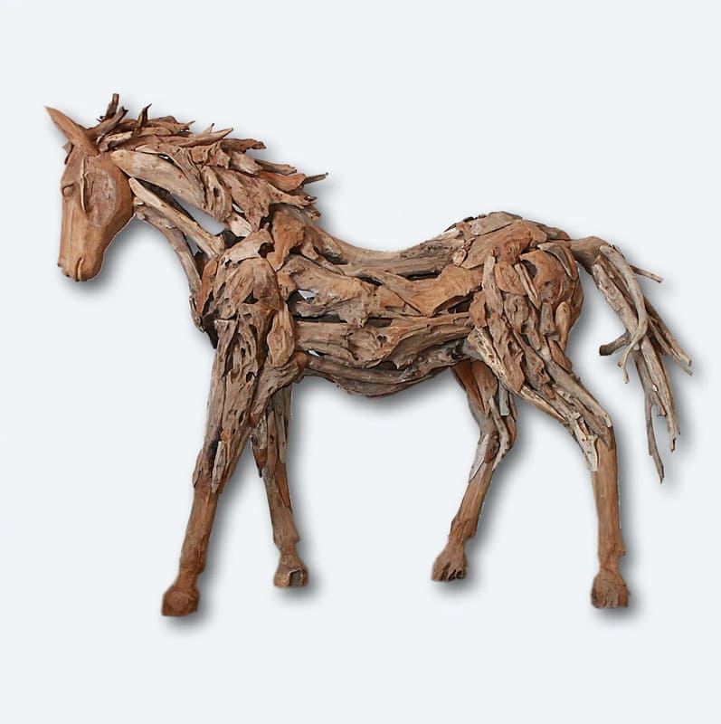 Grande Sculpture de Cheval en Teck Massif | Meuble Ébéniste