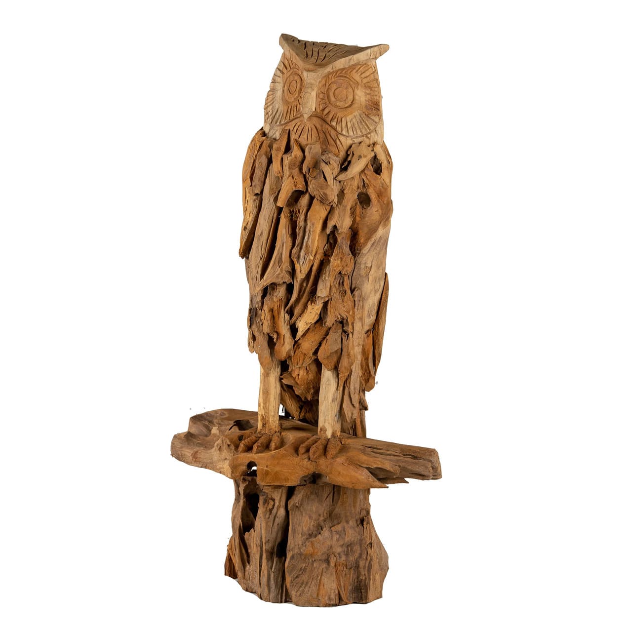Sculpture artisanale bois massif teck - GRAND HIBOU - meuble-ebeniste.com devient meuble-ebeniste.fr