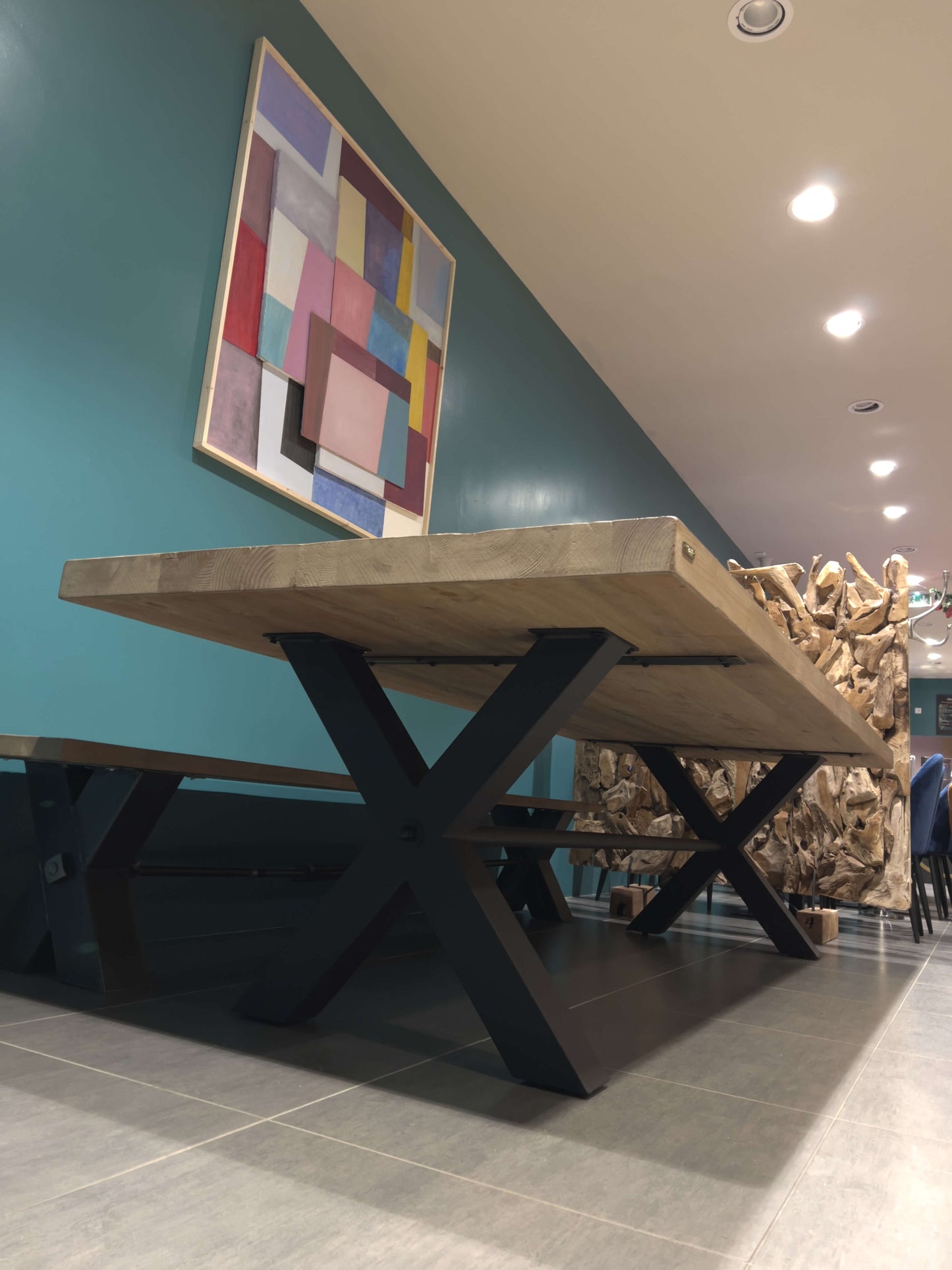 TABLE BOIS MASSIF PIEDS X NOIR MAT METAL 300 13