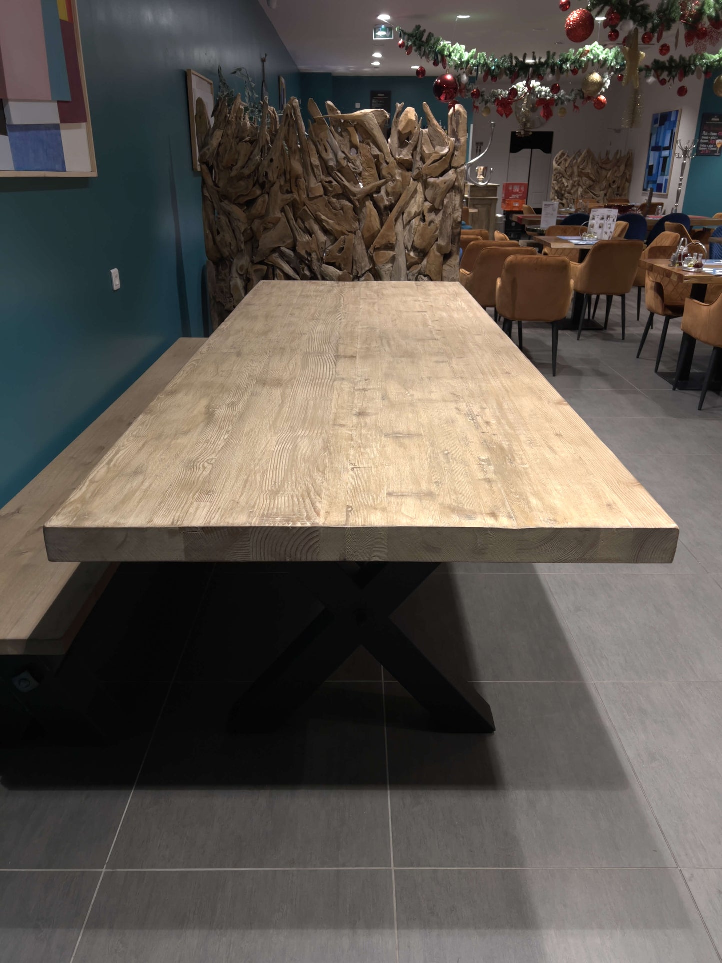 TABLE BOIS MASSIF PIEDS X NOIR MAT METAL 300 9