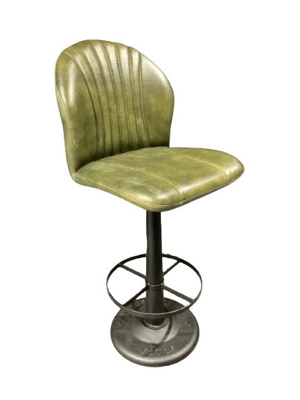 Tabouret de Bar Industriel "BILIARDO" Pivotant en Cuir Vert