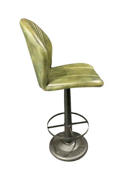 Tabouret de bar en cuir vert et pied en fonte - BILIARDO - meuble-ebeniste.com devient meuble-ebeniste.fr