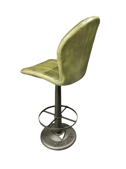 Tabouret de Bar Industriel "BILIARDO" Pivotant en Cuir Vert