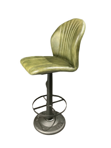 Tabouret de Bar Industriel "BILIARDO" Pivotant en Cuir Vert