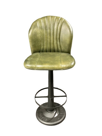 Tabouret de Bar Industriel "BILIARDO" Pivotant en Cuir Vert