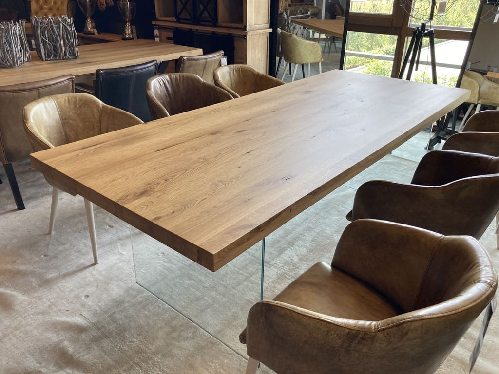 Table en Chêne Massif et Pieds en Verre "NUBE" | Meuble Ébéniste