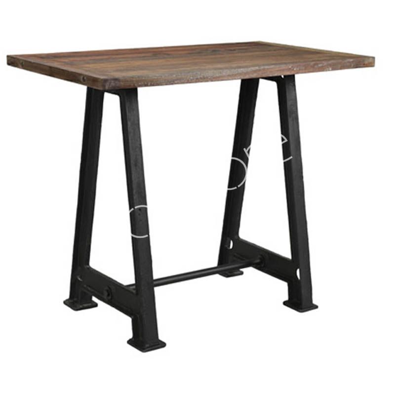 TABLE HAUTE DE BAR BISTROT EN BOIS DE MANGUIER ET FONTE 