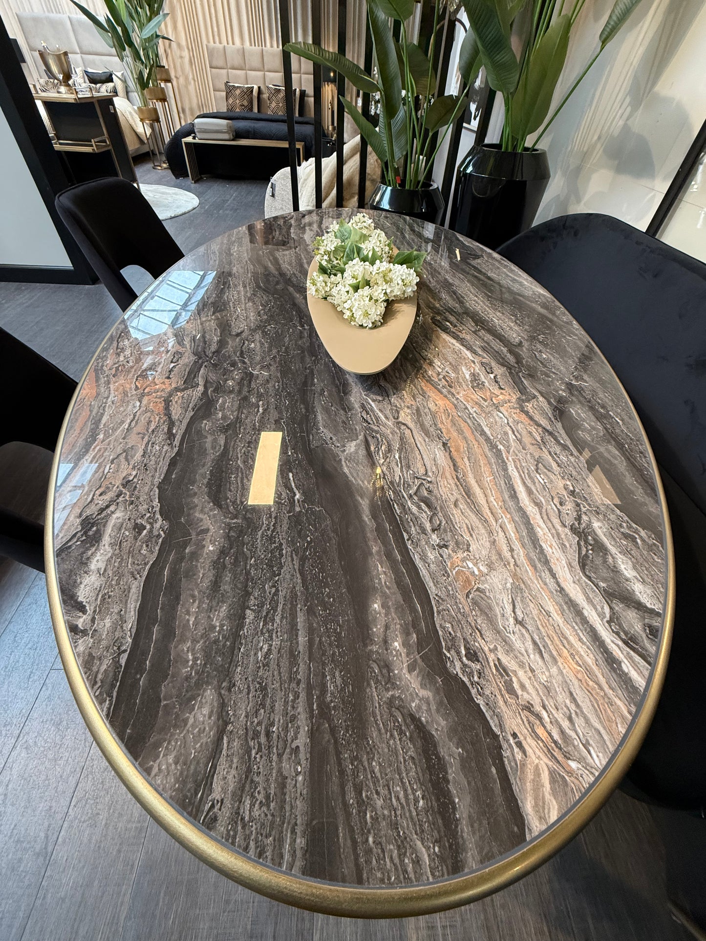 Aurore Ovale - Table de salle à manger ovale en céramique Natural Gold