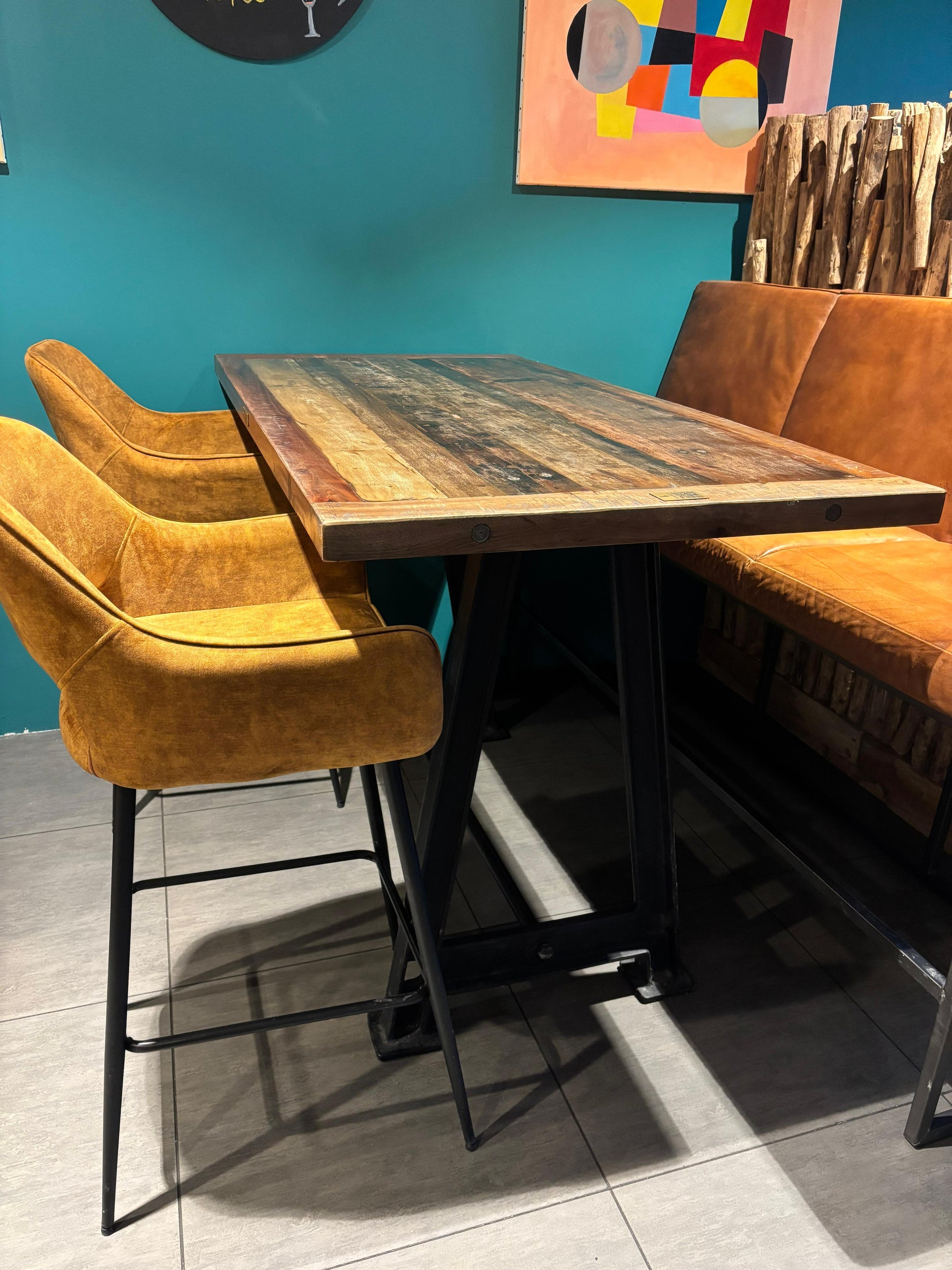 TABLE HAUTE DE BAR BISTROT EN BOIS DE MANGUIER ET FONTE - meuble-ebeniste.com devient meuble-ebeniste.fr