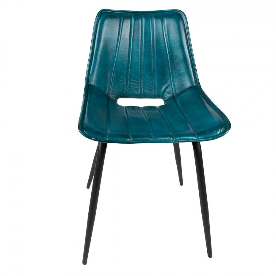 Chaise metal cuir turquoise - TURCHINO