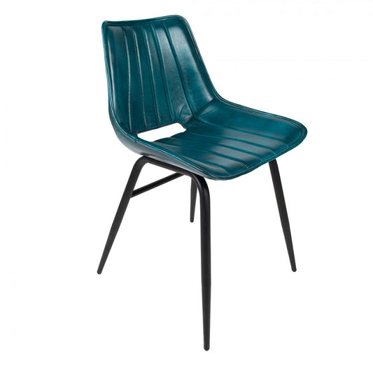 Chaise metal cuir turquoise - TURCHINO