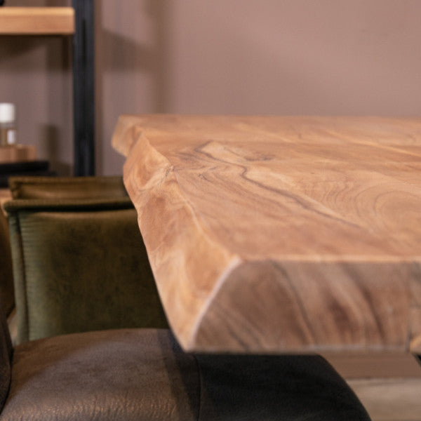 Table Acacia Massif bords naturels Pieds X noir mat - AMALFI