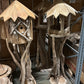 Sculpture MANGEOIRE OISEAUX sur Pied Artisanale en Teck Massif