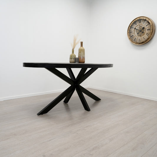 Table ovale manguier noir pied métal central - SOLO