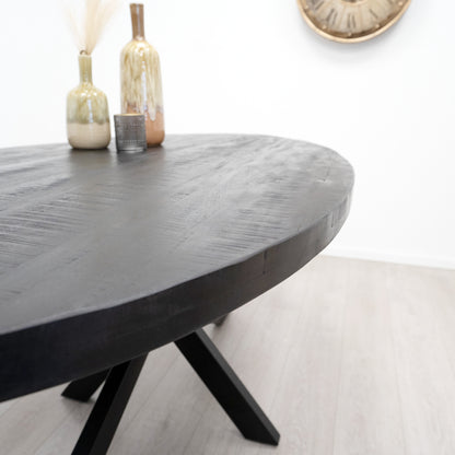 Table ovale manguier noir pied métal central - SOLO