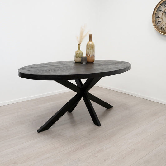 Table ovale manguier noir pied métal central - SOLO
