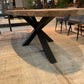 TABLE OVALE TECK MASSIF PIED METAL NOIR CENTRAL DIMENSIONS SUR MESURE - meuble-ebeniste.com devient meuble-ebeniste.fr