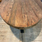 TABLE OVALE TECK MASSIF PIED METAL NOIR CENTRAL DIMENSIONS SUR MESURE - meuble-ebeniste.com devient meuble-ebeniste.fr