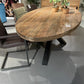 TABLE OVALE TECK MASSIF PIED METAL NOIR CENTRAL DIMENSIONS SUR MESURE - meuble-ebeniste.com devient meuble-ebeniste.fr