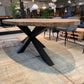 TABLE OVALE TECK MASSIF PIED METAL NOIR CENTRAL DIMENSIONS SUR MESURE - meuble-ebeniste.com devient meuble-ebeniste.fr
