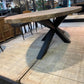 TABLE OVALE TECK MASSIF PIED METAL NOIR CENTRAL DIMENSIONS SUR MESURE - meuble-ebeniste.com devient meuble-ebeniste.fr