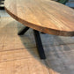 TABLE OVALE TECK MASSIF PIED METAL NOIR CENTRAL DIMENSIONS SUR MESURE - meuble-ebeniste.com devient meuble-ebeniste.fr