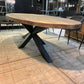 TABLE OVALE TECK MASSIF PIED METAL NOIR CENTRAL DIMENSIONS SUR MESURE - meuble-ebeniste.com devient meuble-ebeniste.fr