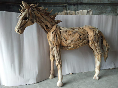 Sculpture artisanale bois massif teck - CHEVAL