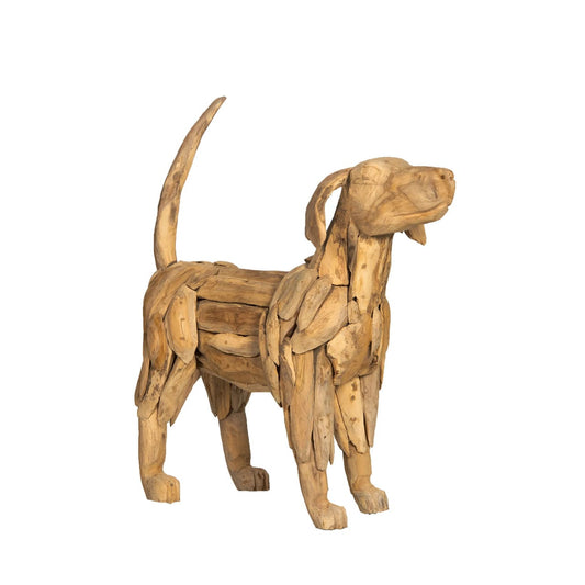 Sculpture artisanale bois massif teck - CHIEN