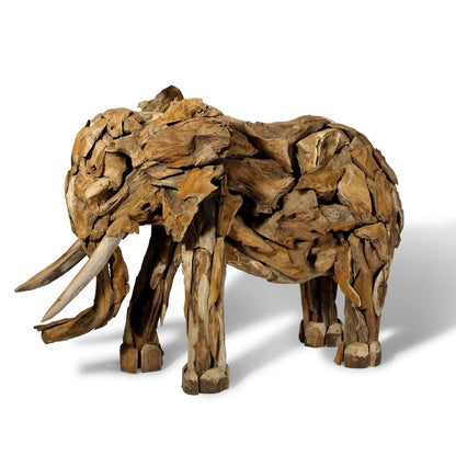 Sculpture artisanale bois massif teck - ELEPHANT