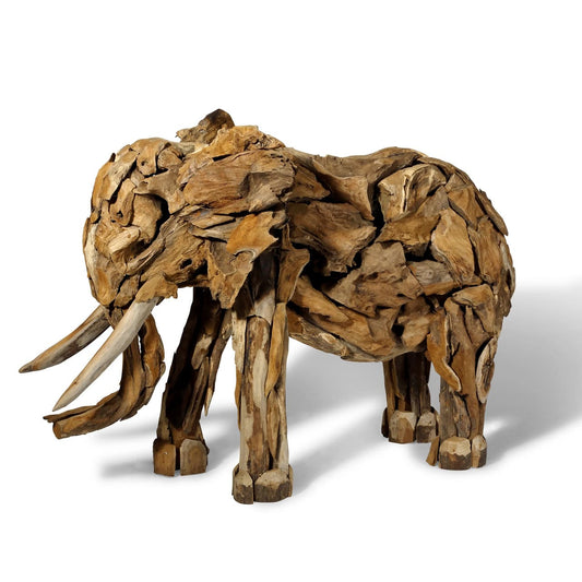 Sculpture artisanale bois massif teck - ELEPHANT